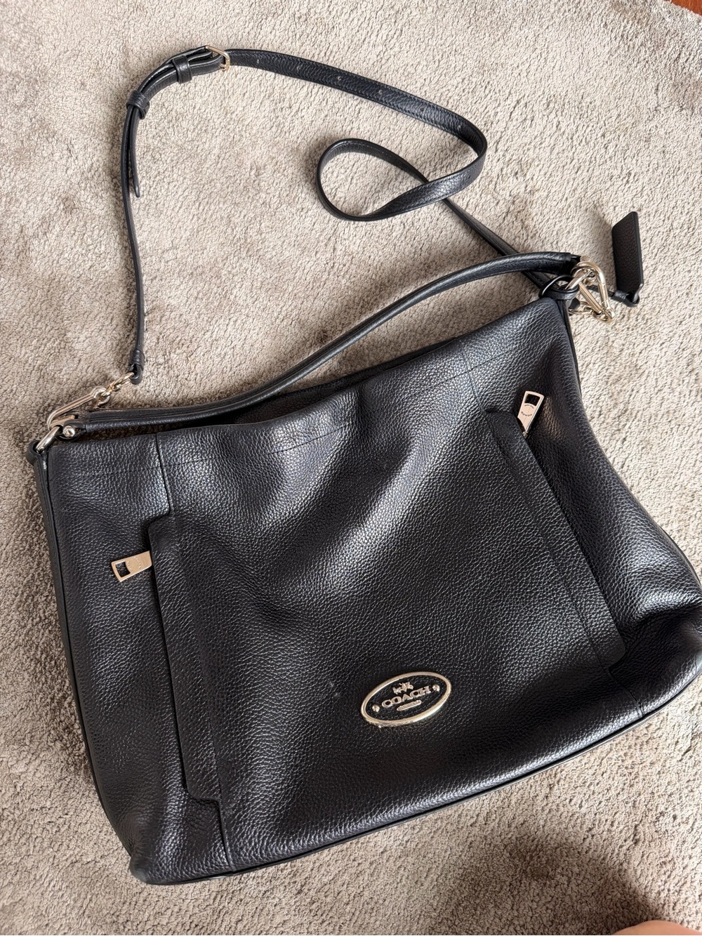 Coach Black Pebbled Leather Shoulder Bag with Gold Hardware